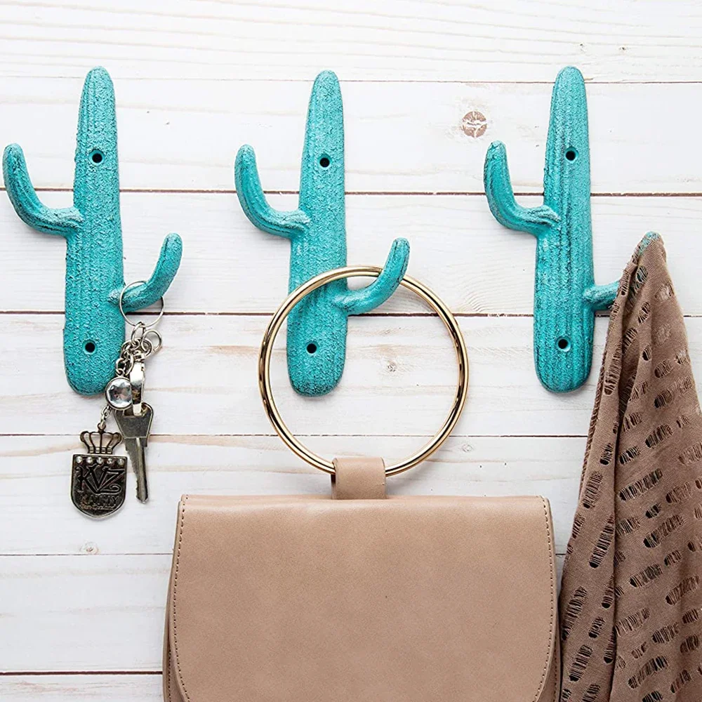 Cast Iron Cactus Hooks 2 in 1 Wall Mounted Heavy Duty Metal Hanger Green/Brown Coat/Key/Bag/Towel Home Decor Bathroom Kitchen