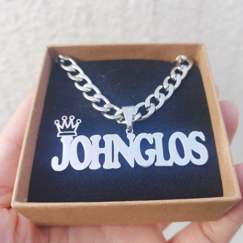 LeeChee-Colar de Corrente Cubana Personalizado para Homens e Mulheres, Big Name Crown, Aço Inoxidável, Pingente de Placa de Identificação Personalizada, Jóias