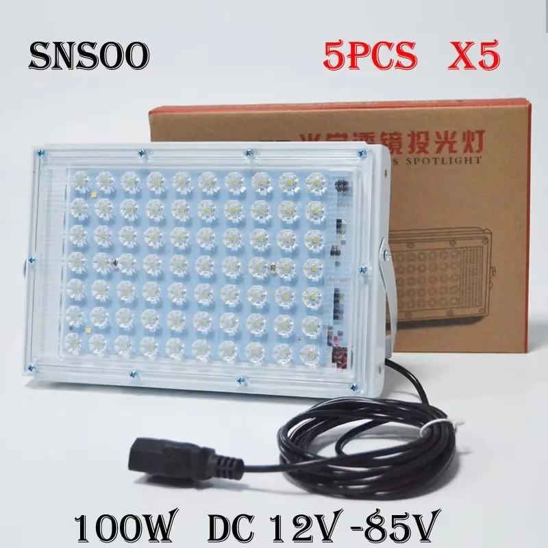 5PCS DC 12V-85V 50W 100W Floodlight Spotlight Volt Reflector Led Portable Security Light Connect with Battary