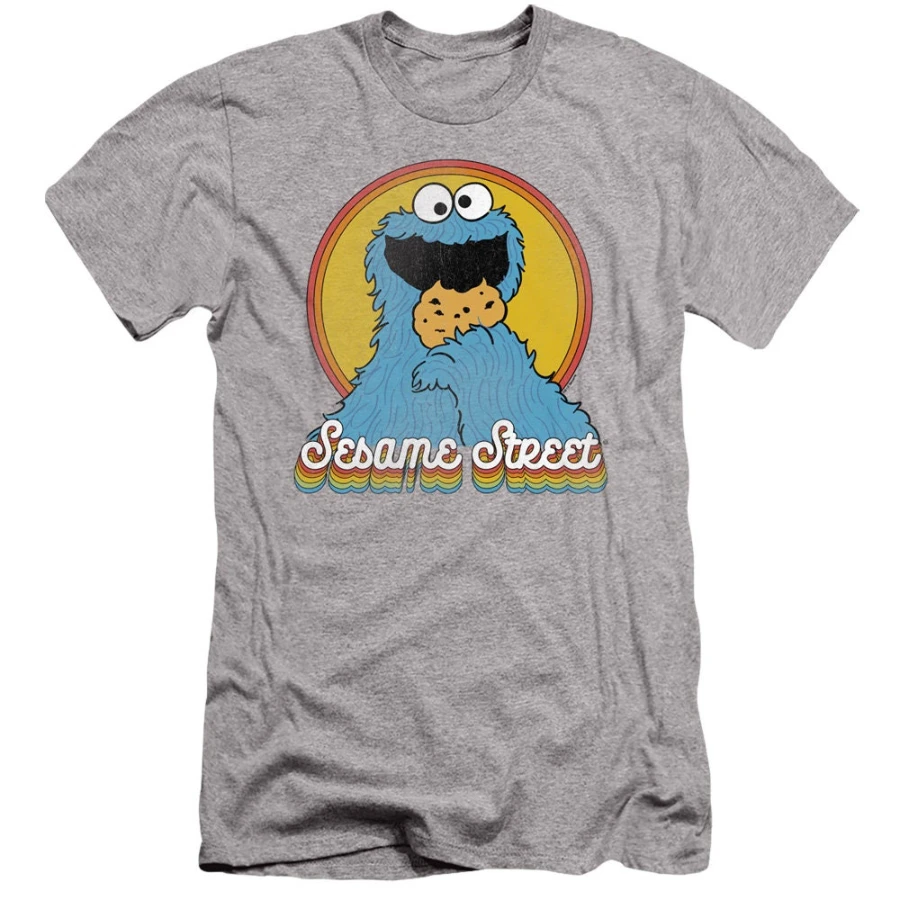 Sesame Street Cookie Monster Rainbow Heather Shirts Funny Retro Cartoon Tee Unisex Summer New Women's Vintage Breathable