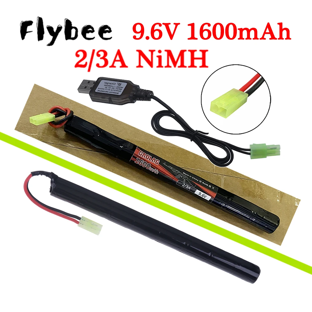 2/3A 9.6v NiMH Stick Battery 9.6V 1600mAh Airsoft Battery with Mini Tamiya Connector for AK47 MP5K RPK PKM G36C MC51 Rifle Guns