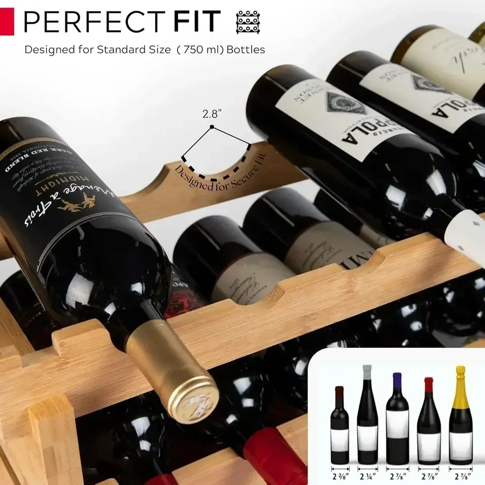 Eight-Tier Bamboo Wine Rack, 72-Bottle Capacity, Stackable Storage Display Shelves