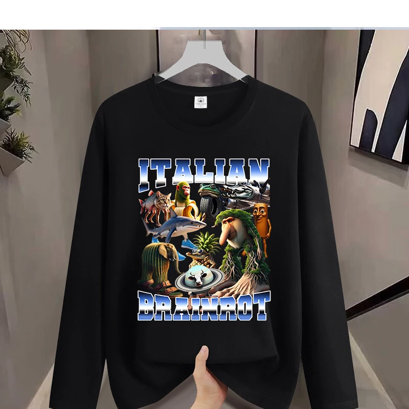 

Italian Brainrot Adult T-shirt Long Sleeves Print Tops Summer Trendy Outdoor Wear Fashion Hip Hop Round Neck Toddler Cotton Tees