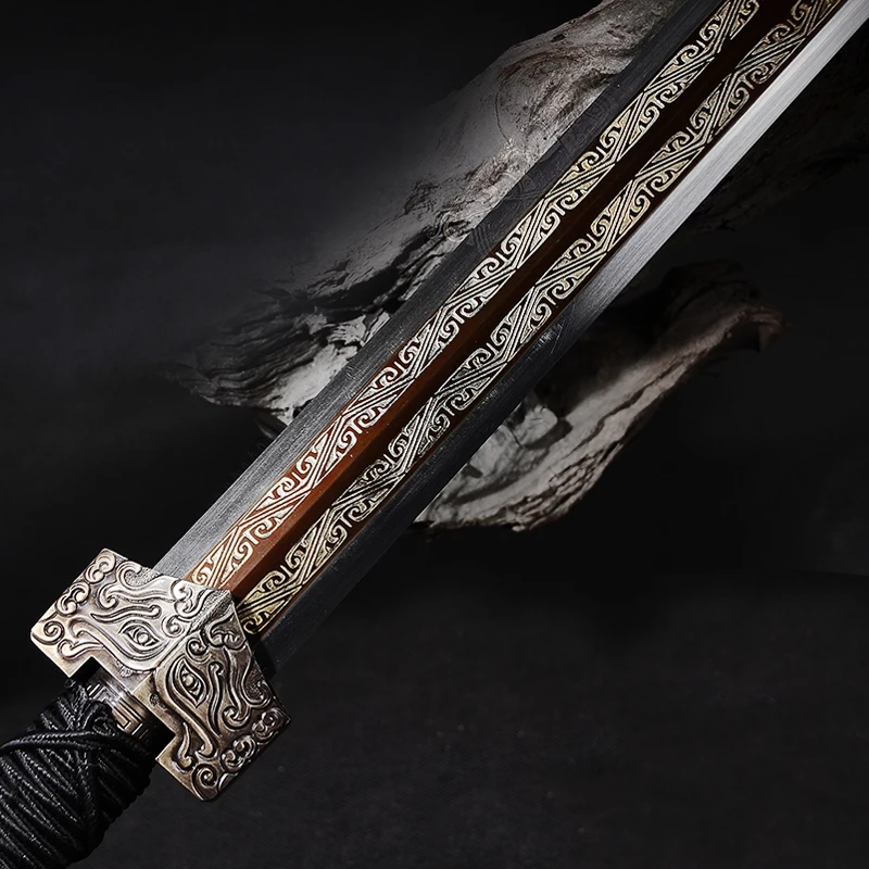 Full Size Real Metal Chinese Sword, Forged Damascus Steel Blade, Diamond Shape,Han Jian, Home Decoration Ornament - view 5
