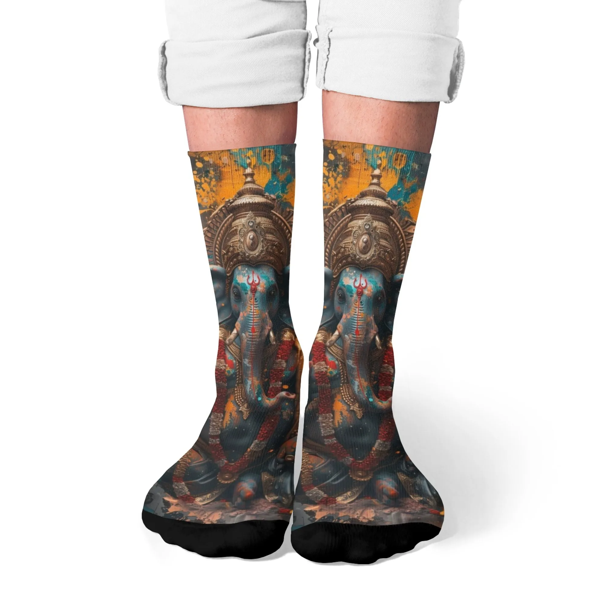 

Носки унисекс с узором «Святой божество Ганеша» в стиле мистического искусства для духовных искателей и известных символов мудрости и силы