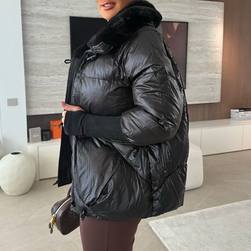 

Утолщенная теплая повседневная куртка с длинными рукавами, винтажная однотонная офисная верхняя одежда на молнии, новинка 2025 года, зимнее плюшевое пуховое пальто