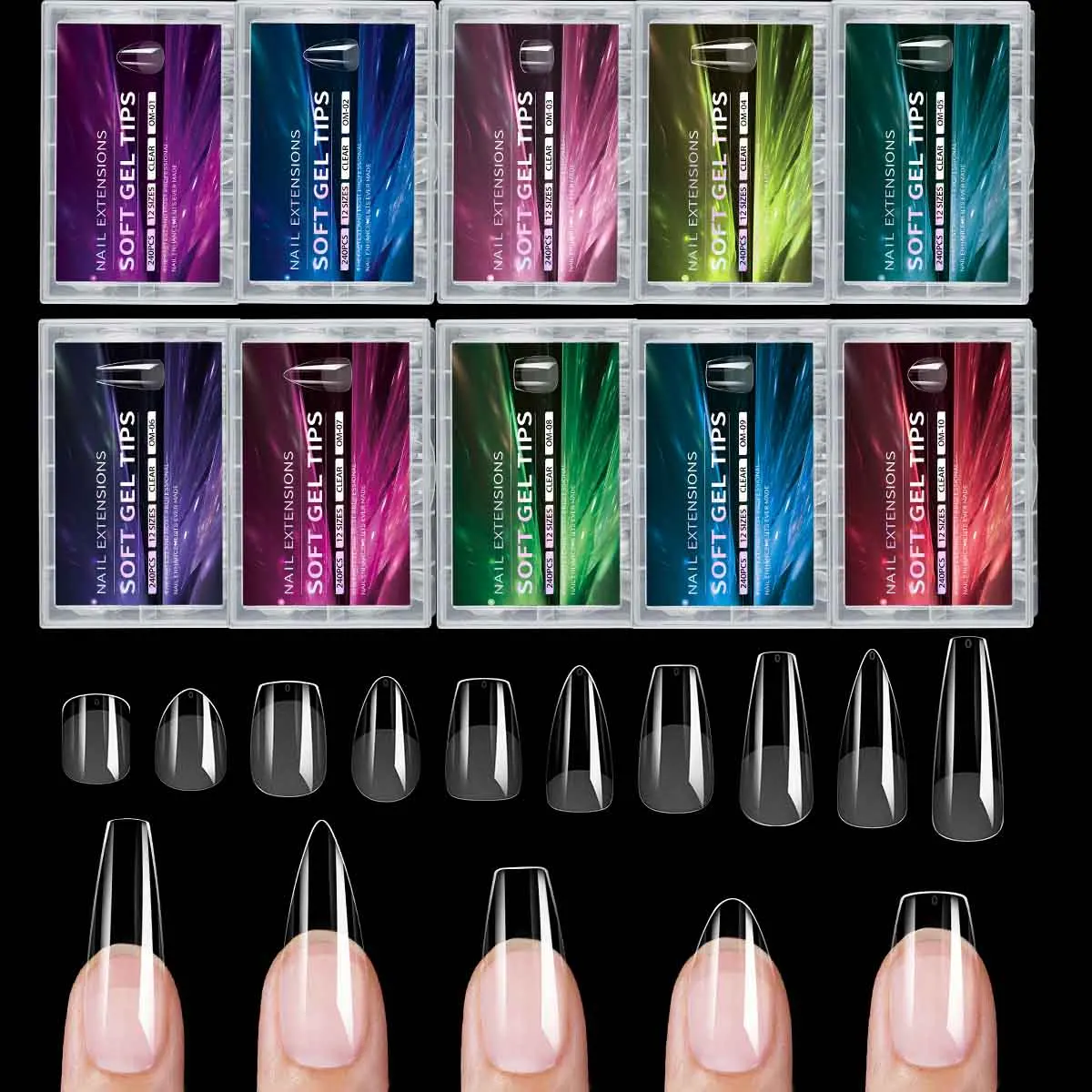 240 Uds puntas de uñas de Gel suave medio mate cubierta completa puntas de uñas prensadas ataúd cuadrado de almendra uñas postizas francesas extensión de Gel Ca