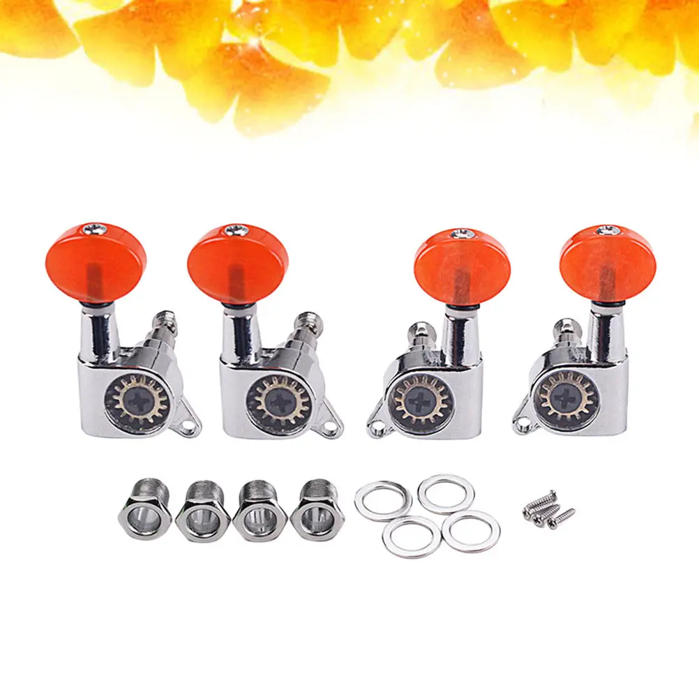 

4 шт. (2 левые, 2 правые) герметичные настраивательные головки для укулеле с янтарными пластиковыми кнопками, прочная металлическая конструкция, для акустических инструментов