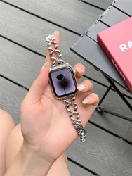Cute Bow Slim Bracelet Metal Band For Apple Watch 7 6 SE 5 4 3 2 Lady Girl Stainless Steel Strap For iwatch 41mm 38mm 40mm 45MM