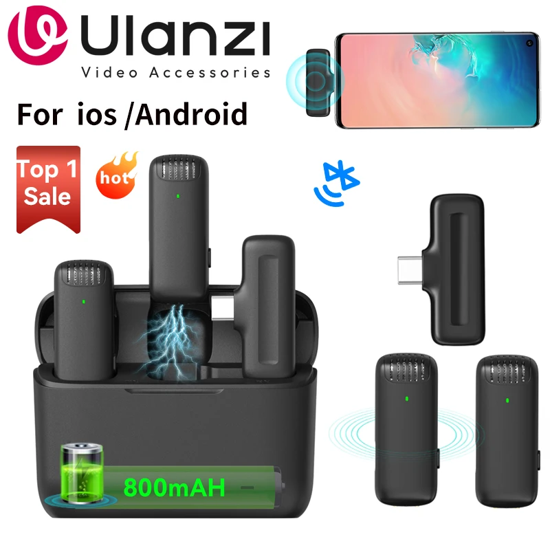 Ulanzi J12 mikrofon Lavalier, mikrofon profesional portabel 20M menerima rentang Plug Play untuk Smartphone Android iPhone16 15 14 13 12