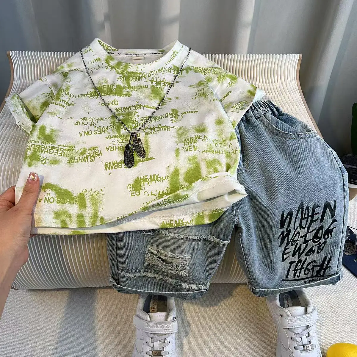 

Children's Boys Suit New Tide Cool Children Short-sleeved Boys Baby Korean Version Summer Handsome Two-piece Suit