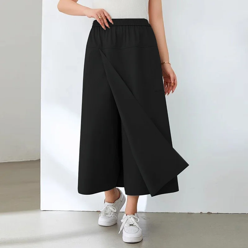 Plus size, popular American workwear plus size women's high waist A-line split half skirt fat mm wide leg skirt pants 3423