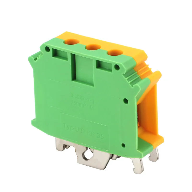 

5Pcs USLKG-35 DIN Rail Earth Terminal, Yellow-Green With Thickened Copper & Green Barrier For UK Series