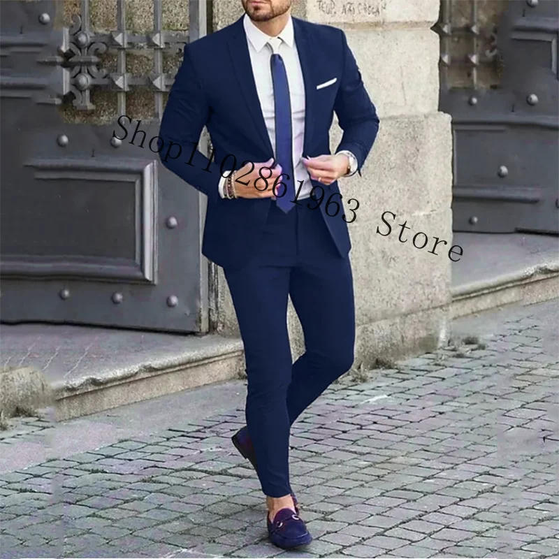 Burgundy Suits Men Blazer Slim Fit 2 Pieces Tuxedos Casual Groomsmen Wedding Suits Groom Tuexdos Jacket Pants Trajes De Hombre