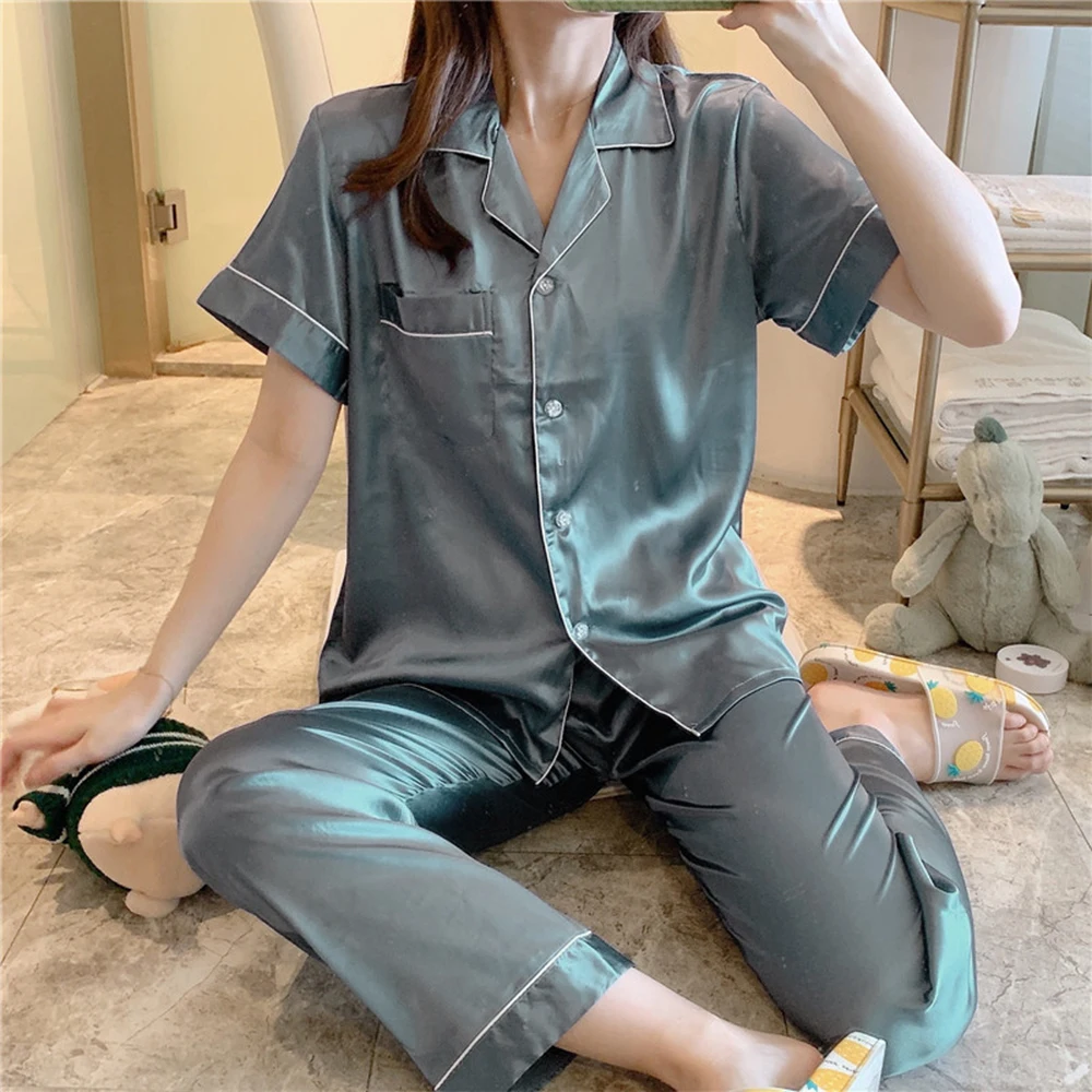 Plus Size L-5XL Women\'s Pajamas Sets Summer New Pajamas Casual Loose Short Sleeve Shirt+Trousers 2PC Sleepwear Female Loungewear