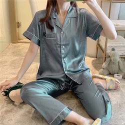 Plus Size L-5XL Women's Pajamas Sets Summer New Pajamas Casual Loose Short Sleeve Shirt+Trousers 2PC Sleepwear Female Loungewear