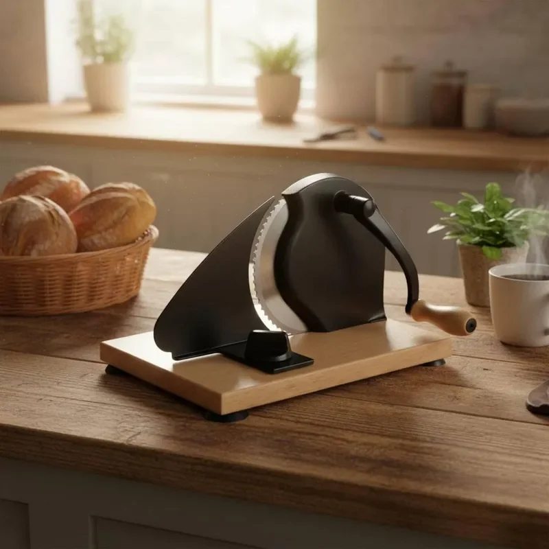 Manual Hand‑Crank Bread Cutter Stainless Steel Blade Non‑Slip Suction Feet Easy‑To‑Clean Kitchen Utensil