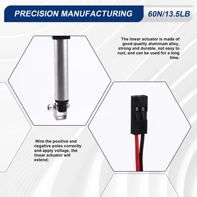 Микролинейный привод, ход 2 дюйма, 60 Н/13,5 фунтов, скорость 15 мм/с, мини-электрический водонепроницаемый привод, двигатель, линейный привод 12 В