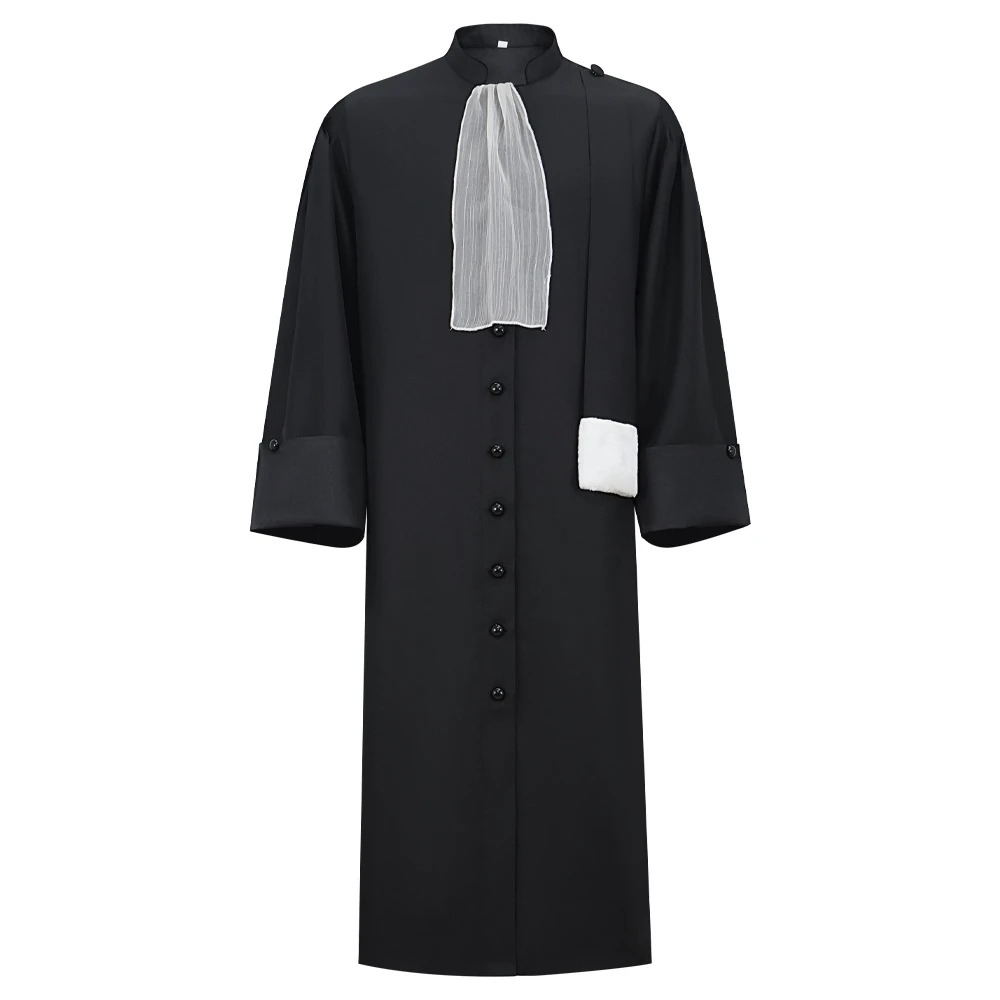 

Barrister Robe Medieval Lawyer Costume with Pleated Jabot Collar Clergy Choir Robe Vintage Priest Cosplay Outfit