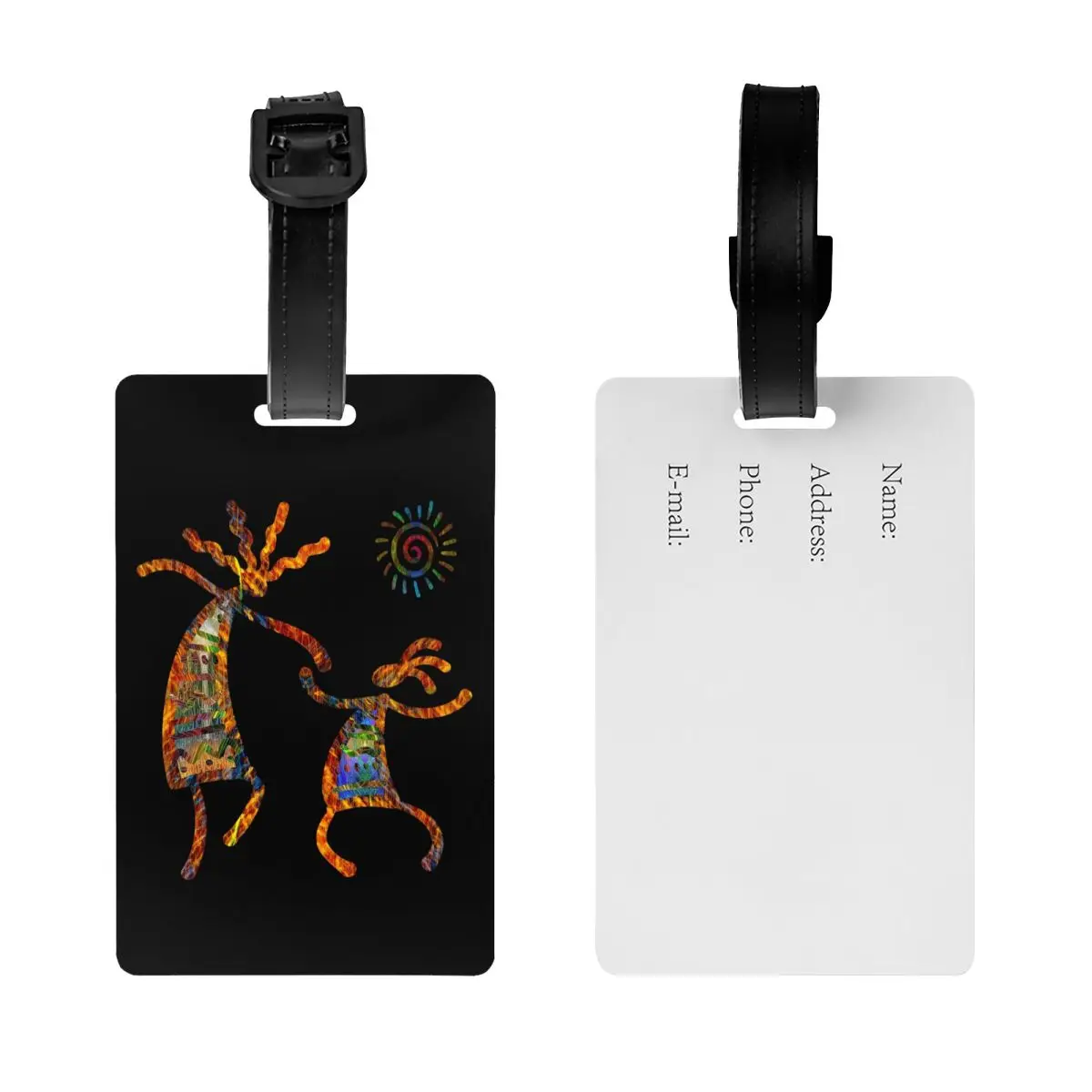 Изготовленные на заказ африканские племенные индейские багажные бирки Kokopelli для чемоданов, идентификационная этикетка с крышкой для конфиденциальности