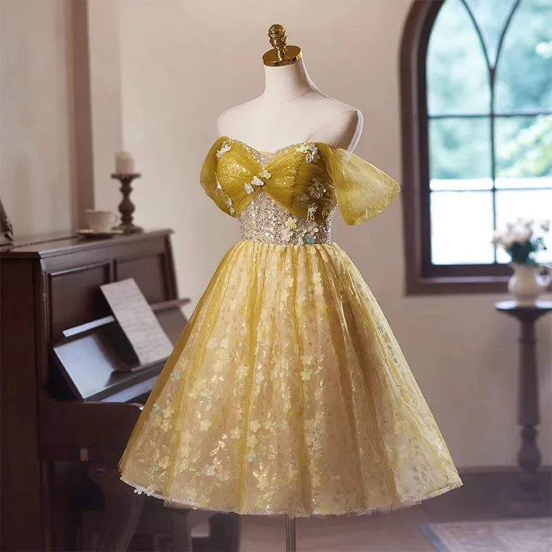 

N11145 Off The Shoulder Prom Dress Sexy Girls Performance Clothes Sweet Memory Short Evening Dresses Women's Party Dress