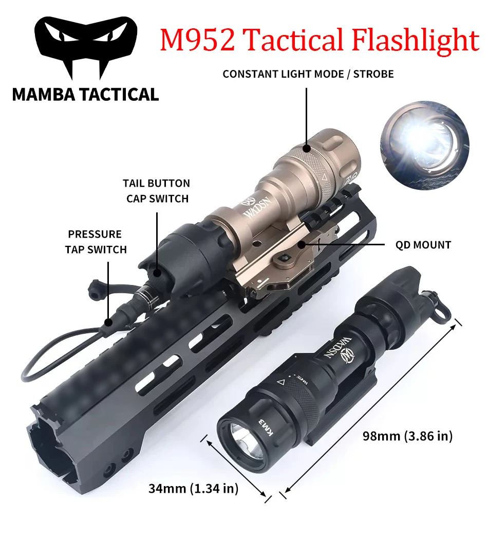 

WADSN Metal M952 Tactical Flashlight Taill Button Cap Switch Pressure Tap Switch With QD Fast Mount Base Hunting Strobe Light