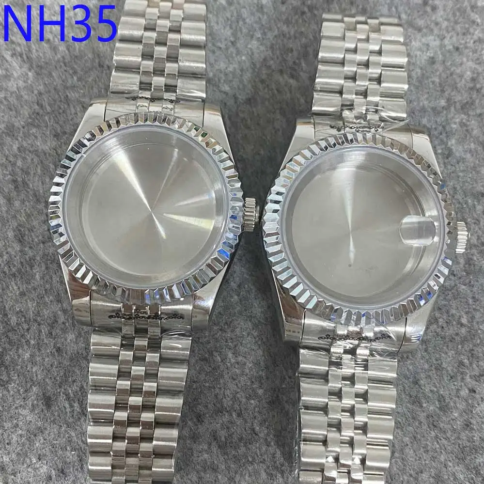 

39mm Watch Case + Strap Set Dense Bottom Sapphire Glass Stainless Steel Waterproof Men's Case for NH35/NH36 Movement