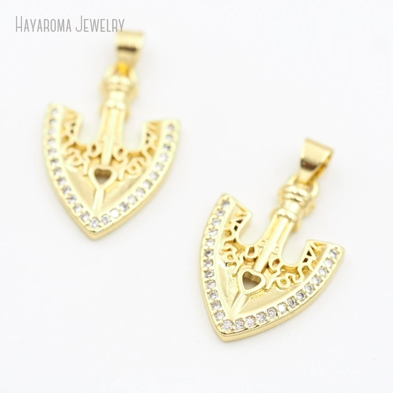 5Pcs Gold Color Jewelry Copper Wholesale Metal Cubic Zirconia Invisible Setting Geometric Hatchet Axe Pendant PM52867