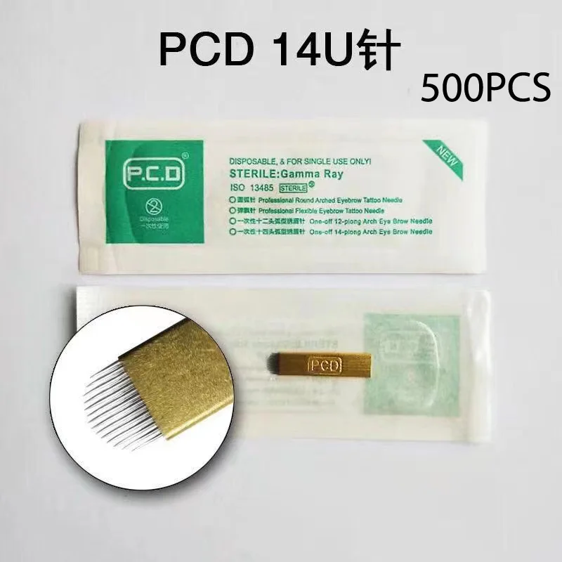 500pcs Nano Blade Laminas Microblading PCD Needles Hard 14u for Microblading 3D Embroidery Pernement Makeup Eyebrow Machine