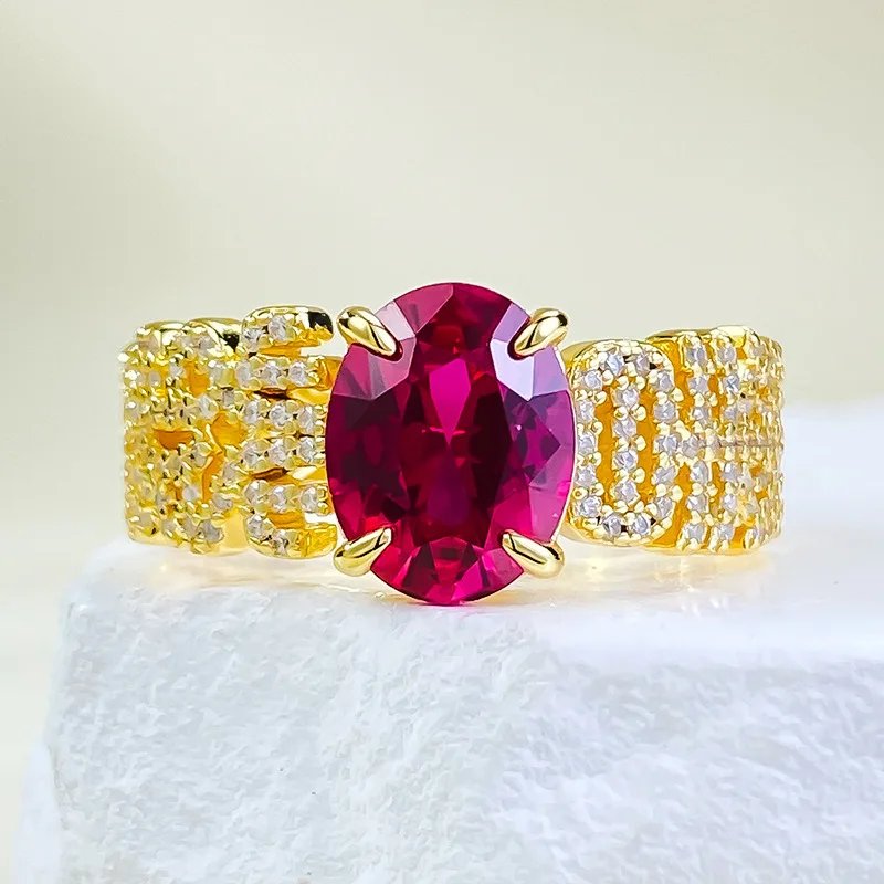 

Live Broadcast 925 Silver Simulation Diamond Wealth Making Ring 7 * 9 Lucky Red Diamond Ring, Niche and Versatile