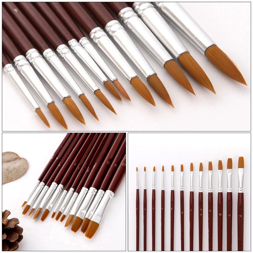 24Pcs Watercolor Brush Set Wood Handle Premium Round Pointed Tip Painting Tools for Gouache Oil Art Wood Handle Paint Brush