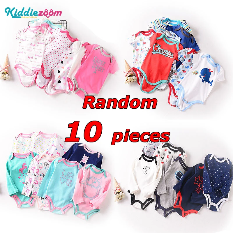 Kiddiezoom 10 Pieces Random Baby Bodysuits 0-24 Months Infant Cotton Jumpsuit Toddler Girl Summer Clothes Set Newborn Boy Romper