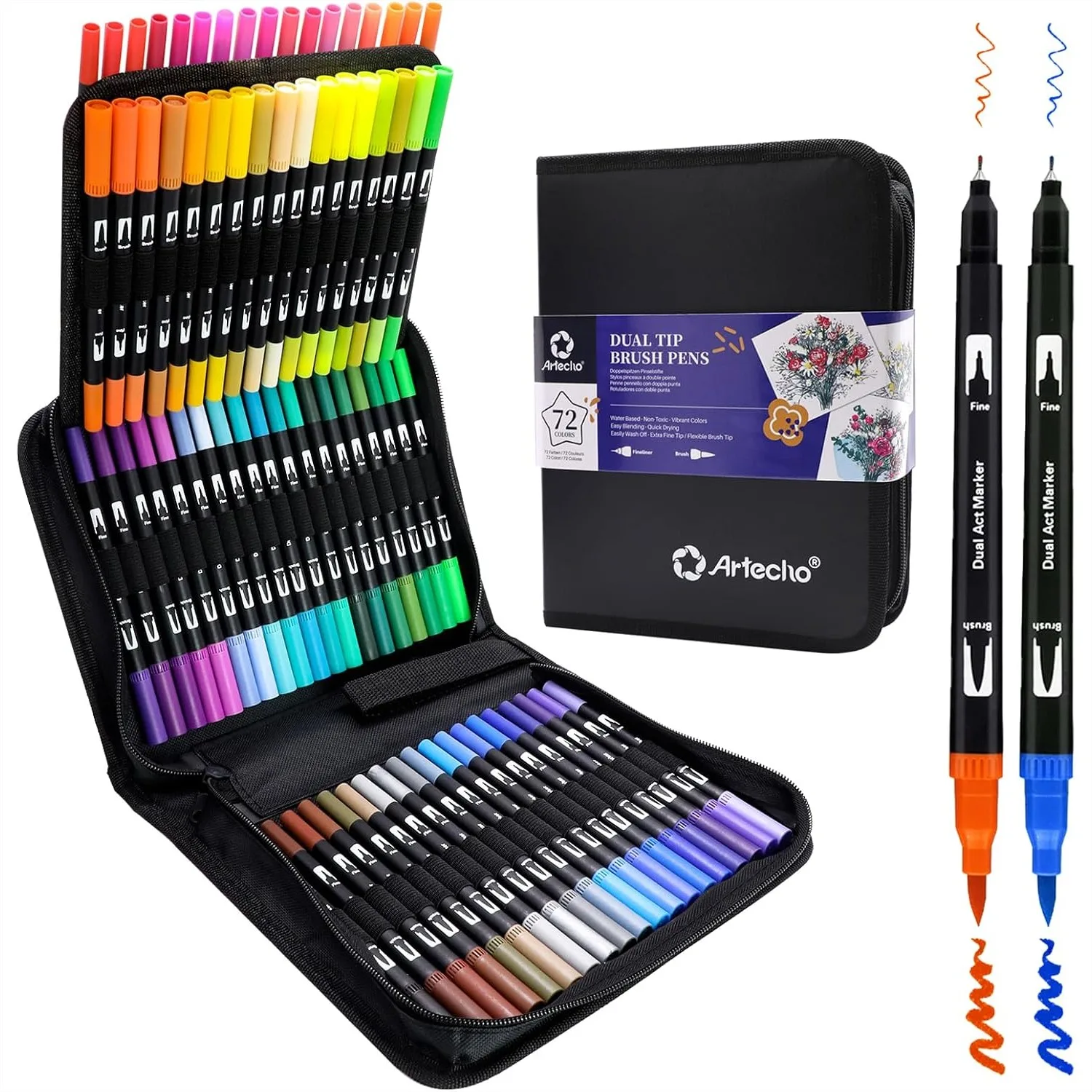 

72 Colors Dual Tip Markers For Adult Coloring Books Fine And Brush Tip For Calligraphy Drawing Sketching