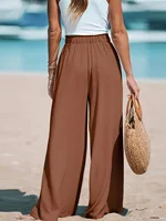 Women's Casual Wide Leg Pants - All Season Comfort Pockets Elastic Waist Loose Fit Solid Color Pants Suitable for Outdoor and Le - Image 2