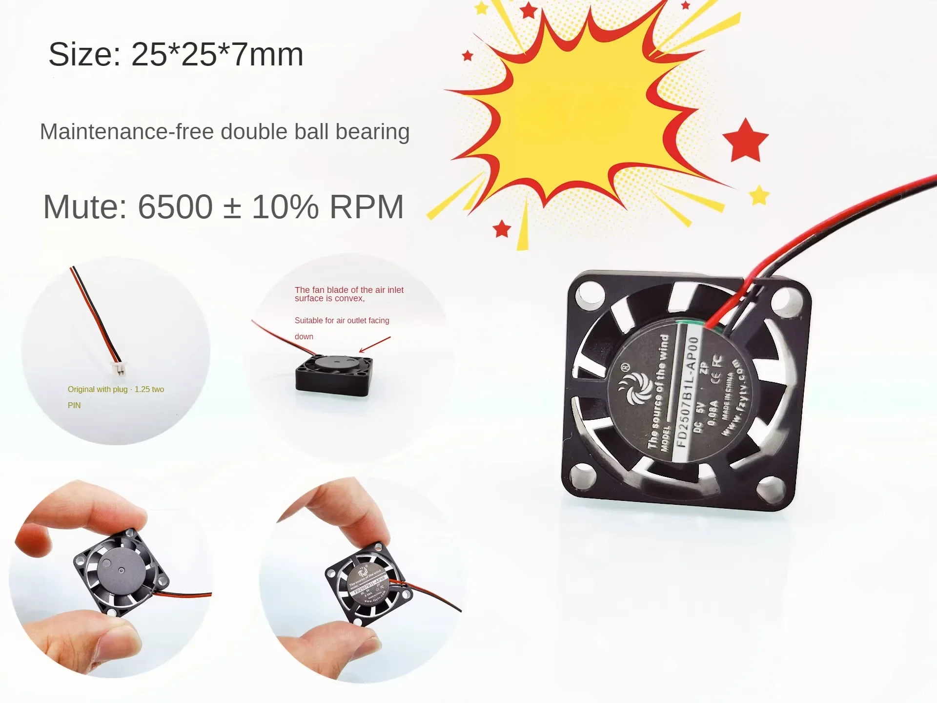 pa Silent FD2508B1L-AP00 Dual Ball Bearing 2507 Low RPM 2.5CM 5V Mini Cooling Fan25*25*7MM