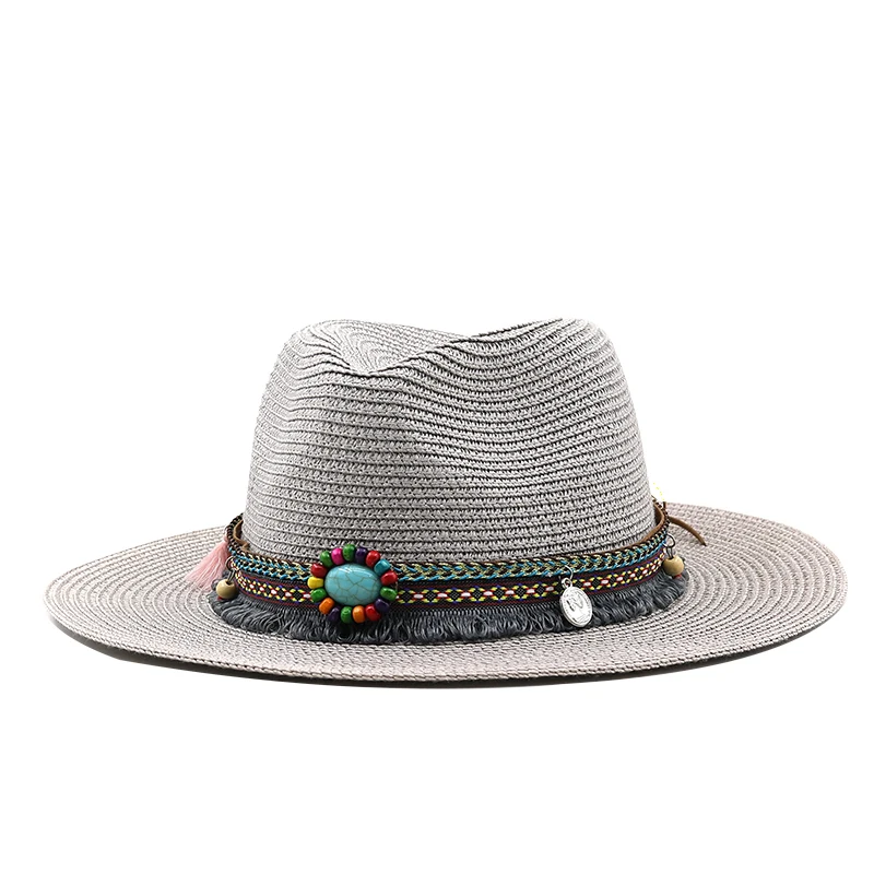 Summer Outdoor Men Women Hand-woven Western Cowboy Straw Hats Wide Brim Breathable Beach Jazz Cap Sun Protection Hat