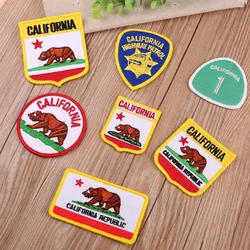 California State Emblem Iron on Patches CA Republic Arm Badges Brown Bear Flag Insignia Highway Patrol Uniform Clothes Appliques