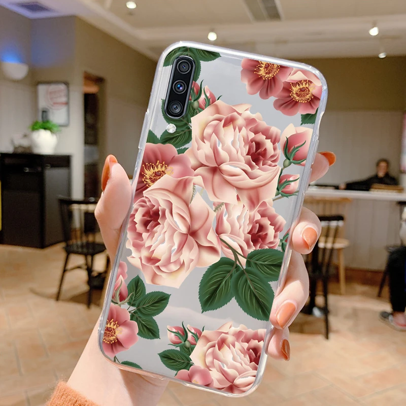 Cute Fashion Case For Samsung Galaxy A50 A50s A70 A30s Back Cover Flowers Transparent Soft Silicone Coque For Samsung A70 Capa