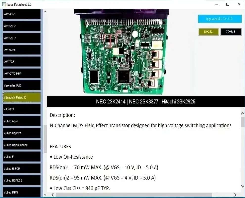 Software de reparación ECU, hoja de datos Ecus 2,0, diagrama PCB con componentes electrónicos de ECU e información adicional par