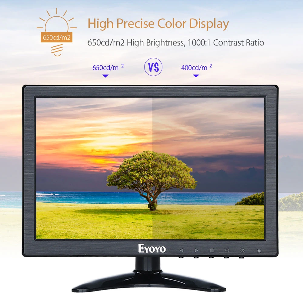 Imagem -02 - Eyoyo 10 Polegada Hdmi Ips Monitor 1920x1200 pc Portátil Display Lcd com Entrada av Bnc Vga para Cctv Câmera de Vigilância Dvd Dvr