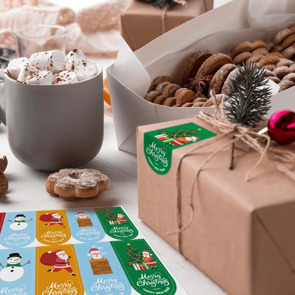 50-100 шт. рождественские наклейки 3*6,5 см, уплотнительные этикетки Санта Клауса для небольших деловых подарочных коробок, декоративные наклейки