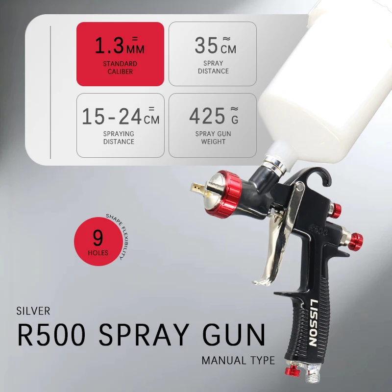 

R500 Пистолет-распылитель LVLP Гравитационная подача Пистолет-распылитель для автомобиля Сопло 1,3 мм 600 куб.см Пистолет-распылитель для краски для дома, автомобиля, грузовика