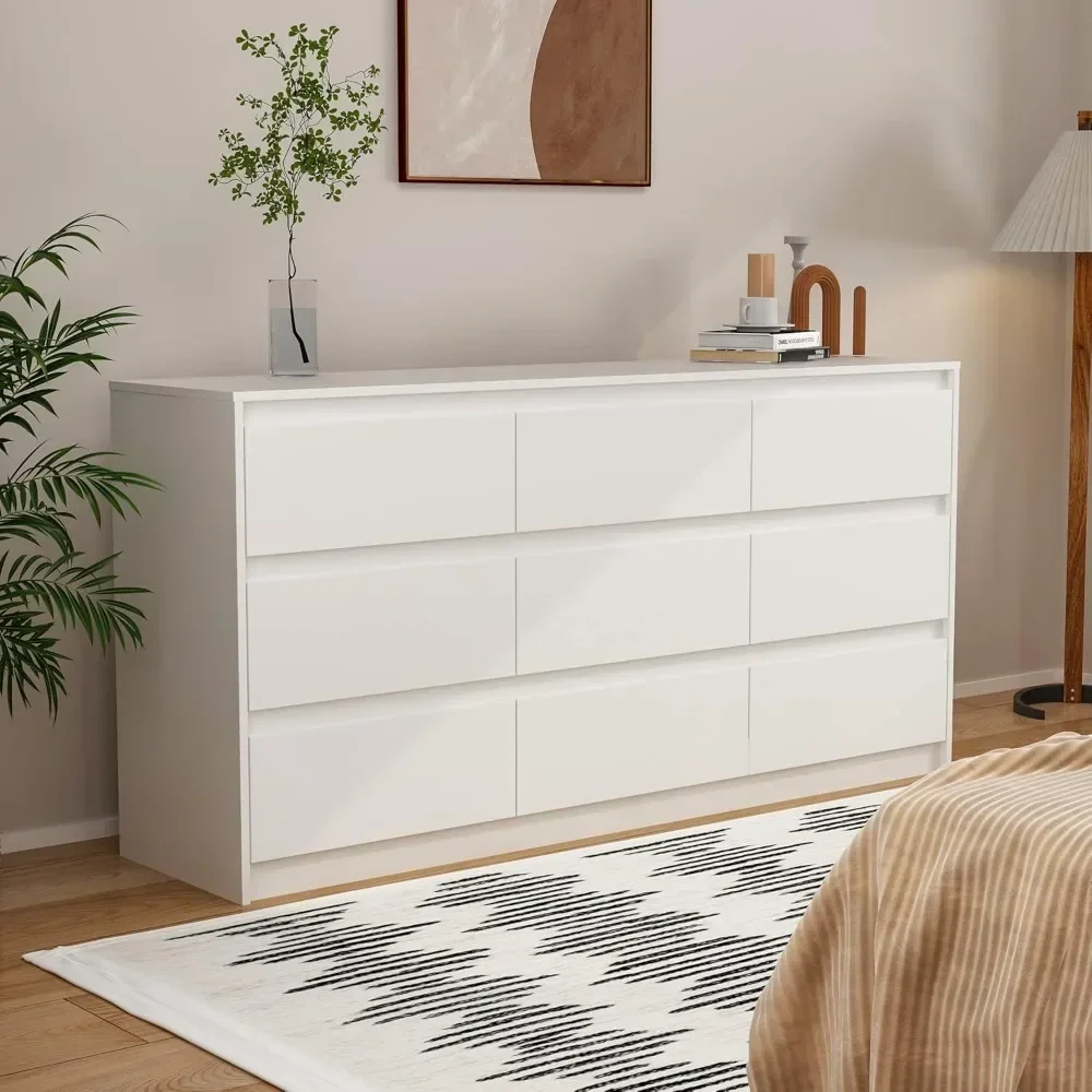 Double Dresser, Modern Wood Dresser Chest of Drawers with Large Storage Space for Bedroom