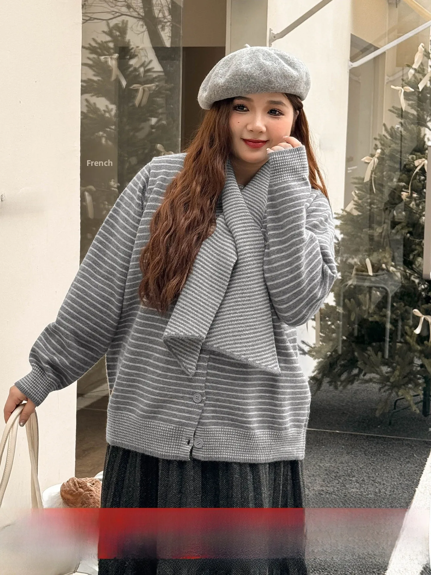 

Женский вязаный свитер больших размеров в полоску, теплый свободный мягкий осенне-зимний повседневный кардиган на пуговицах и груша