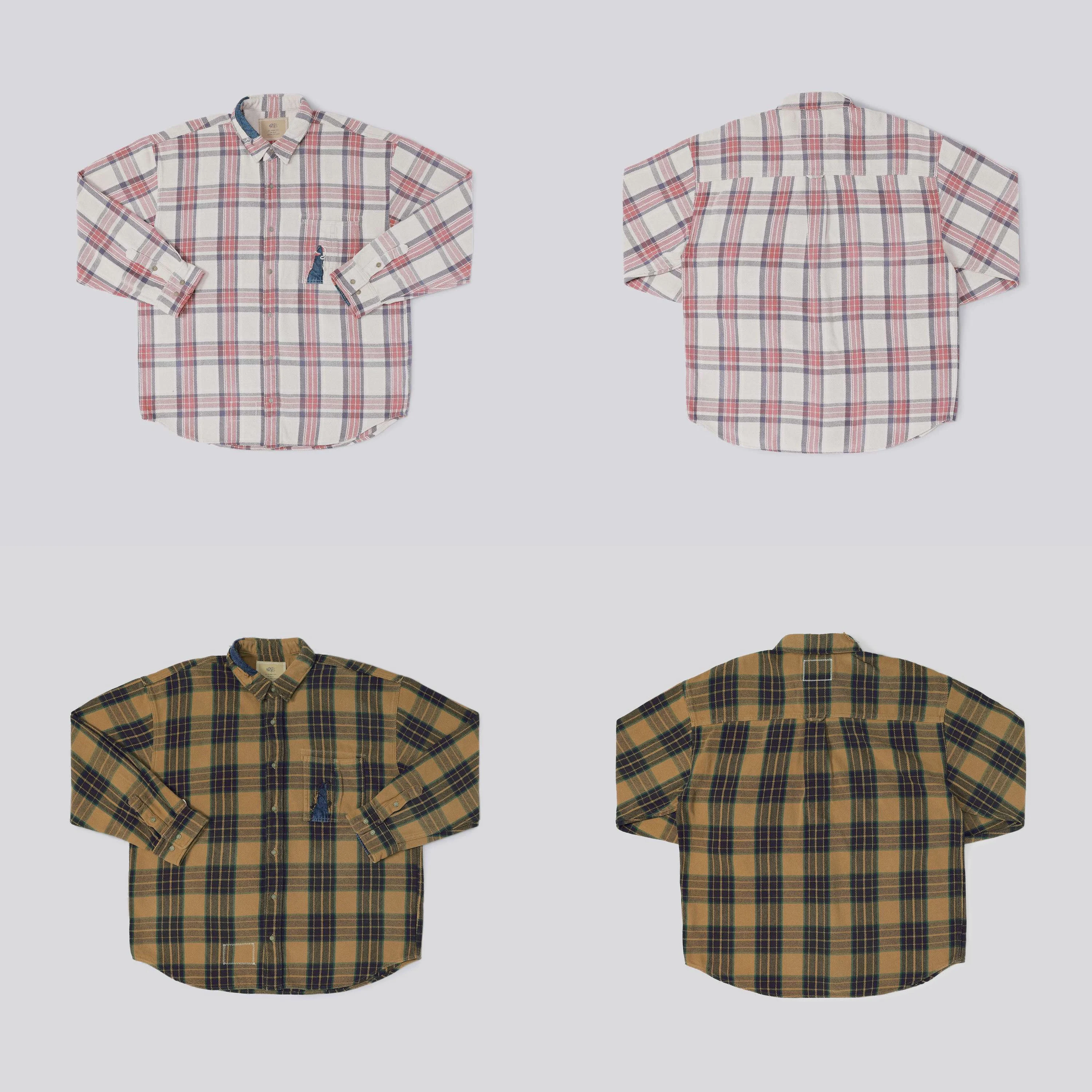 

Loose Patchwork Plaid Pilot Workwear Shirt Men's Cleanfit Long Sleeve Collar Inner Wear Autumn Winter Regular Thickness