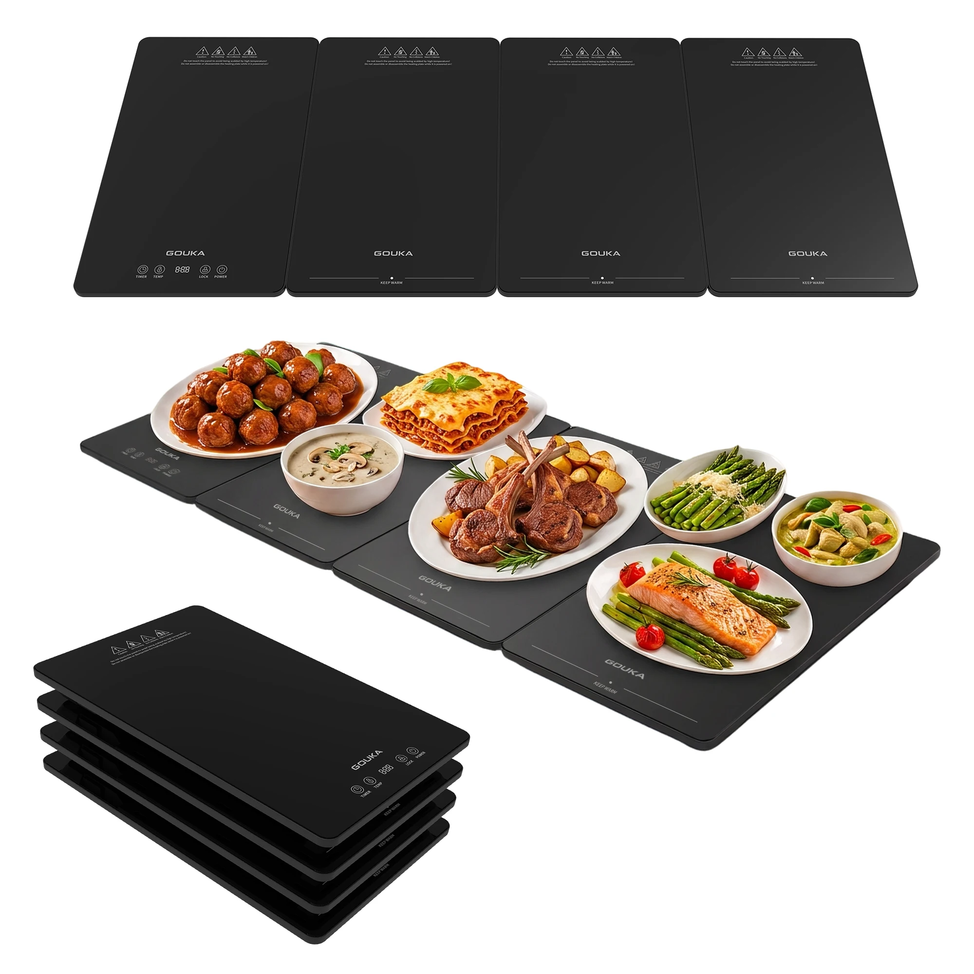 Electric Food Warming Tray, 4-Panel Buffet Warmer with Adjustable Temperature, 0–8H Timer & Automatic Keep Warm for Parties