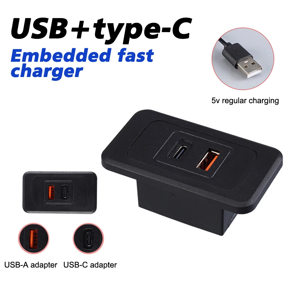 Dual Port Invisable Charging Socket Desktop Embedded USB to Type-C Charging Adapter Home Office Furniture Charging Accessory