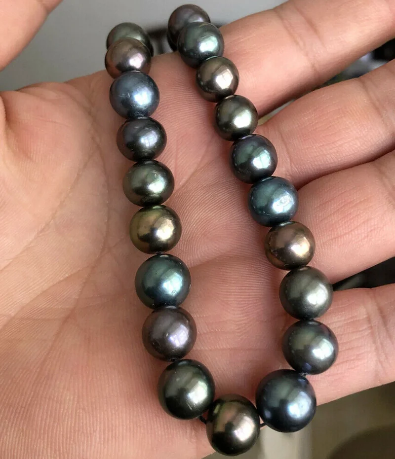 

10-11mm Natural Black Freshwater Pearl Round Loose Beads Strand 15'' AAA