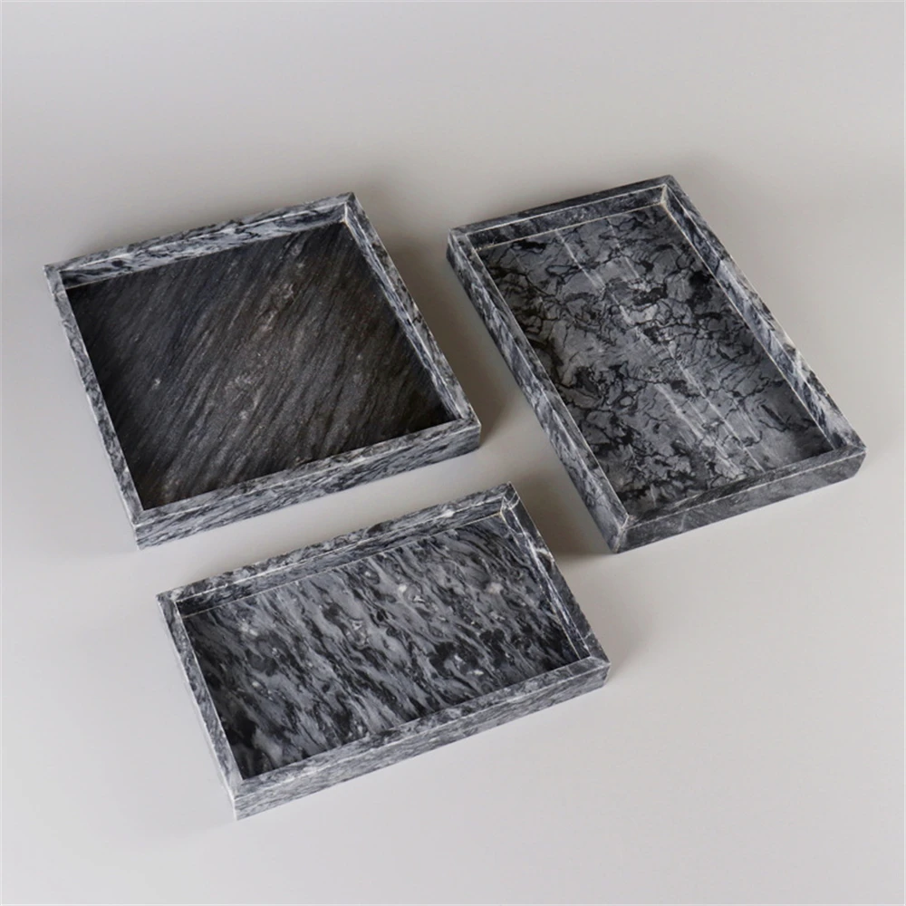 Light Luxury Marble Square Tray Home High-End Hotel Bathroom Washbasin Tray Jewelry Ring Dressing Table Storage Tray