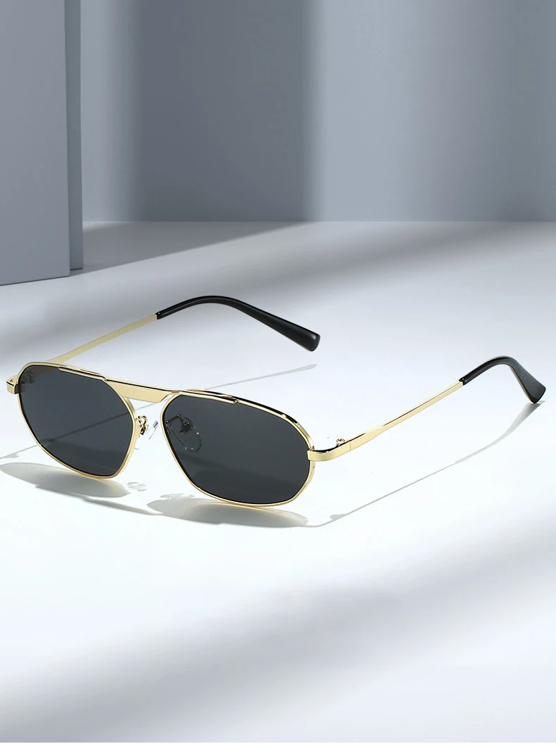 SO&EI Retro Unregelmäßige Polygon Cat Eye Metall Frauen Sonnenbrille Mode Marke Designer Männer Shades UV400 Punk Sonnenbrille – Detail 2